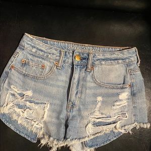 Denim high waisted distressed shorts